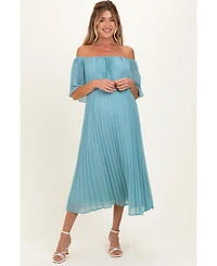 Pinkblush Maternity Pleated Off-the-Shoulder Flounce Midi Dress