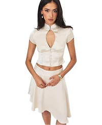 Miss Circle Women's Galilea Button-Up Floral-Print Keyhole Mandarin Collar Top