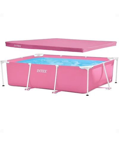 Intex 7' x 5' x 23.5" Metal Frame Above Ground Pool with Rectangular Cover, Pink