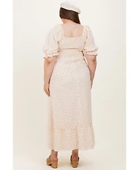 Pinkblush Plus Size Beige Floral Print Square Neckline Maxi Dress