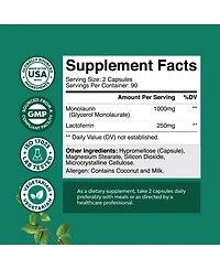 Nature's Craft Lactoferrin and Monolaurin Capsules | 250mg Lactoferrin and 1000mg Monolaurin | 180 Count