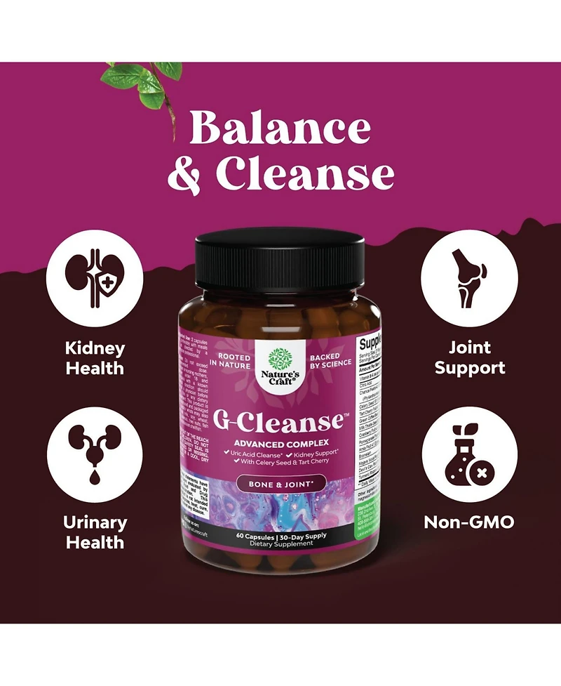 Nature's Craft G-Cleanse Herbal Supplement with Chanca Piedra, Tart Cherry and Celery Seed Extract | 60 Count