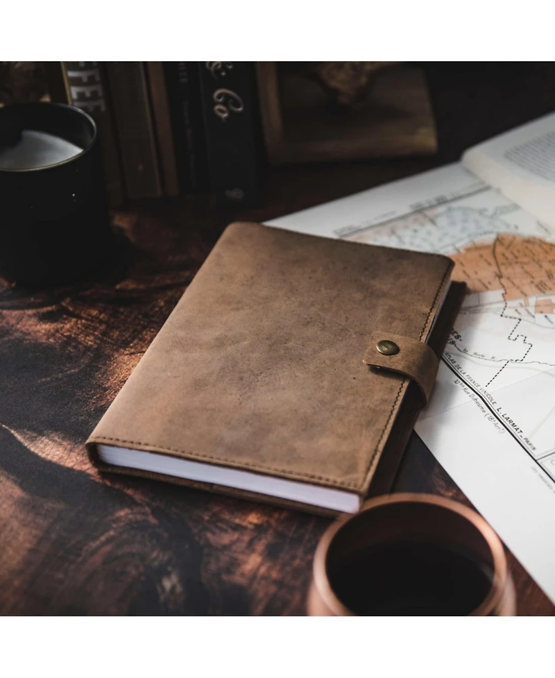 Danrong Refillable Genuine Leather Journal A5 Lined Notebook 200 Ruled Pages Card Holder Travel Diary Planner Gift