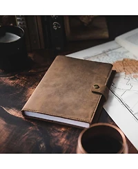 Danrong Refillable Genuine Leather Journal A5 Lined Notebook 200 Ruled Pages Card Holder Travel Diary Planner Gift