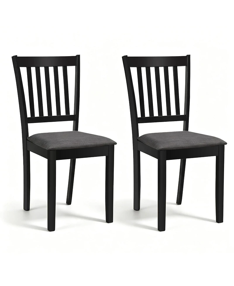 Gymax Set of Wooden Dining Chairs Upholstered Kitchen Chairs with Rubber Wood Frame