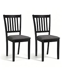 Gymax Set of Wooden Dining Chairs Upholstered Kitchen Chairs with Rubber Wood Frame