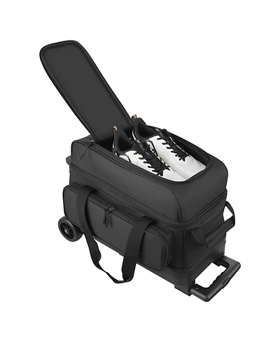 Sugift 2 Ball Double Roller Bowling Bag with Separate Shoe Compartment and Telescoping Handle