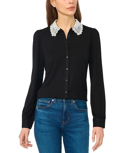 CeCe Women's Long-Sleeve Scallop-Trim Collar Lace Blouse