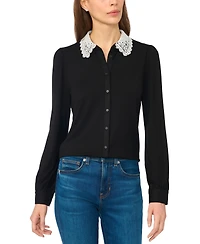 CeCe Women's Long-Sleeve Scallop-Trim Collar Lace Blouse