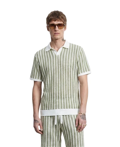 Twisted Tailor Men's Albie Stripe Cotton Crochet Polo Shirt