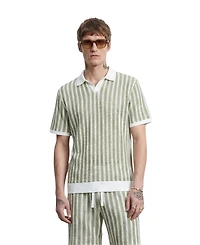 Twisted Tailor Men's Albie Stripe Cotton Crochet Polo Shirt
