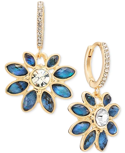 Lonna & Lilly Multi-Stone Floral Pave Hoop Earrings