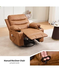 Oversized 360 Degree Swivel Glider Recliner Chair With Massage And Heating, Wide Seat Manual Lounge Armchair Cup Holder, For Living Room, Bedroom