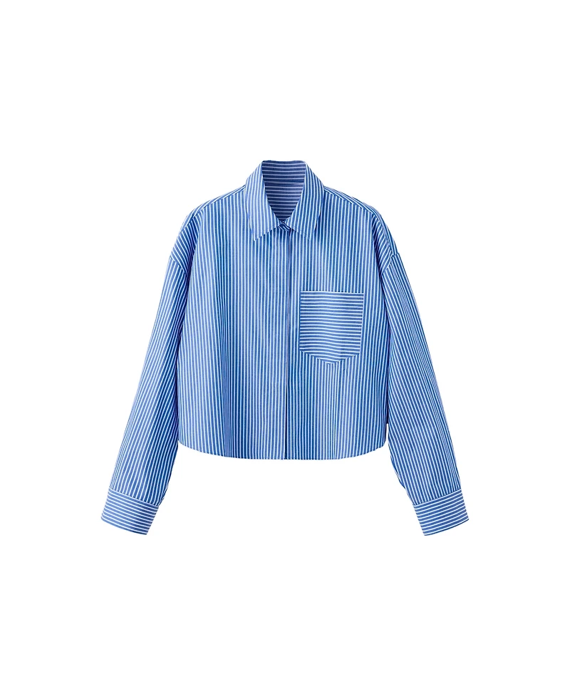 Mango Women's Pocket Striped Crop Shirt