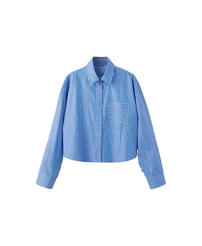 Mango Women's Pocket Striped Crop Shirt