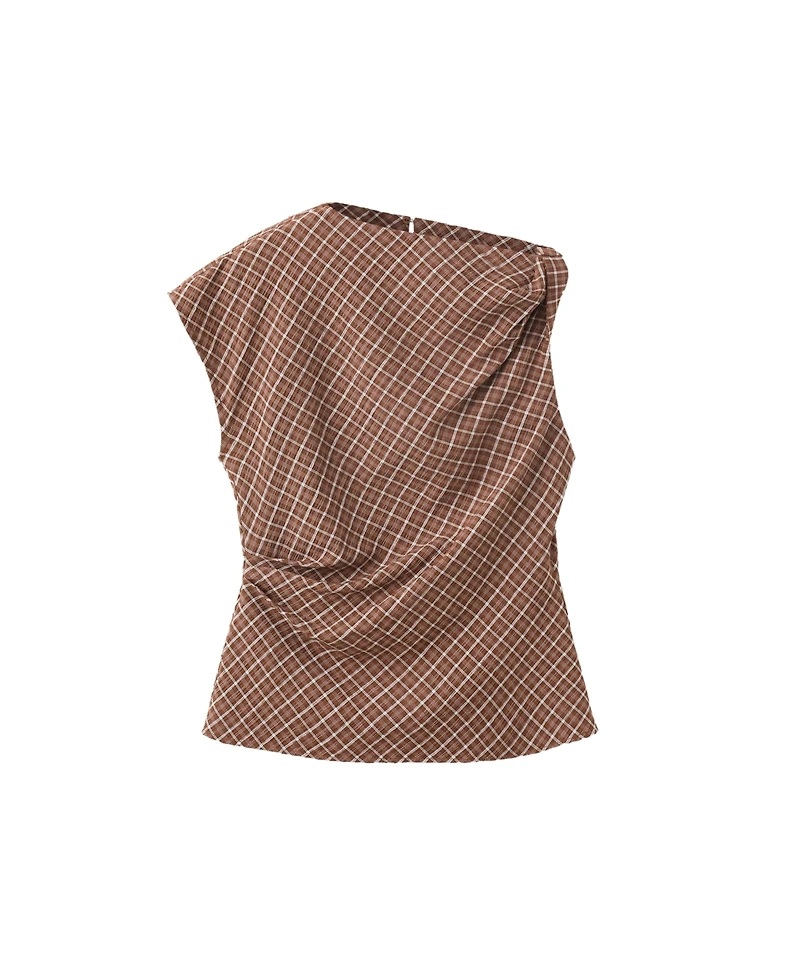 Mango Women's Asymmetric Checked Sleeveless Blouse