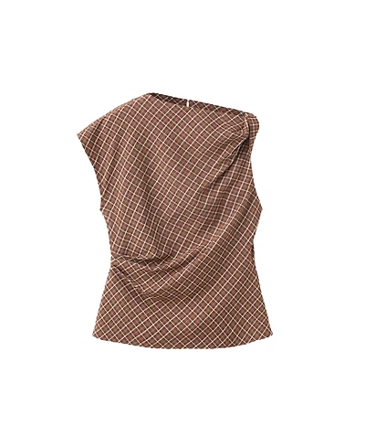 Mango Women's Asymmetric Checked Sleeveless Blouse
