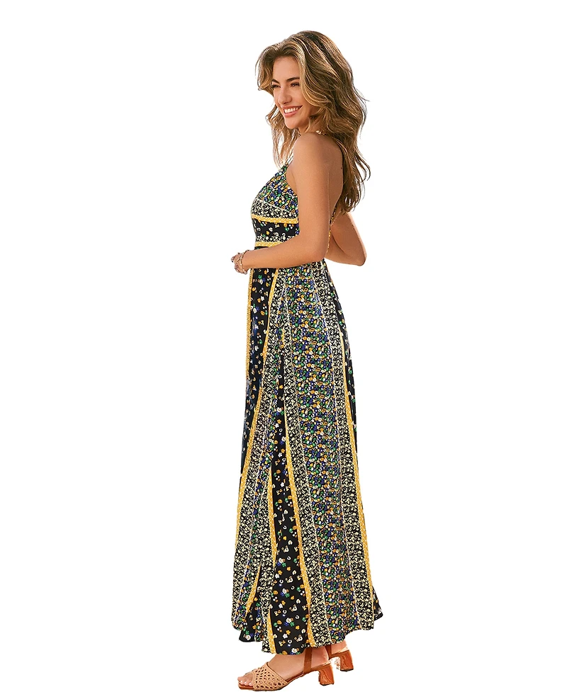 Cupshe Women's Floral Print Halter Neck Side Slit Maxi Dress