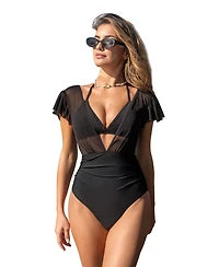 Cupshe Women's Black Two-Way Mesh Bikini Top & High-Rise Bottoms Set