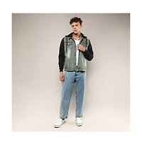 Campus Sutra Men's Light-Wash Hooded Denim Jacket With Sweatshirt-Style Sleeves