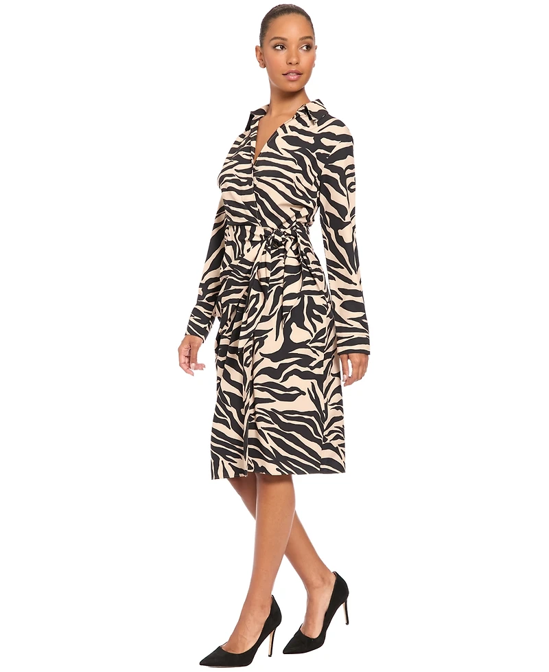 London Times Women's Wrap Long-Sleeve Animal-Print Midi Dress