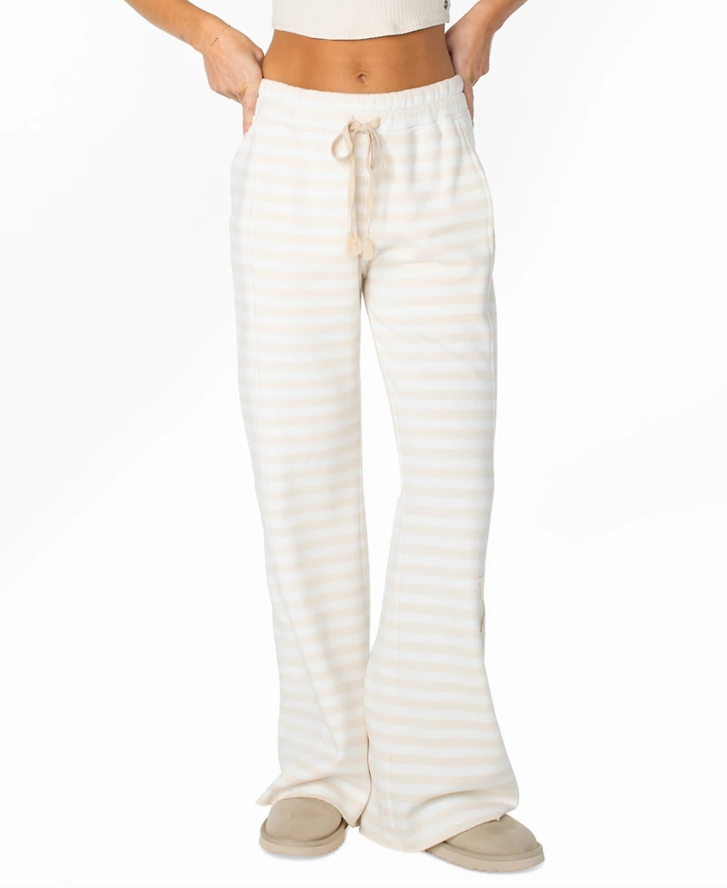 Roxy Women's Fringing Reefs Wide-Leg Stripe Star-Applique Sweatpants