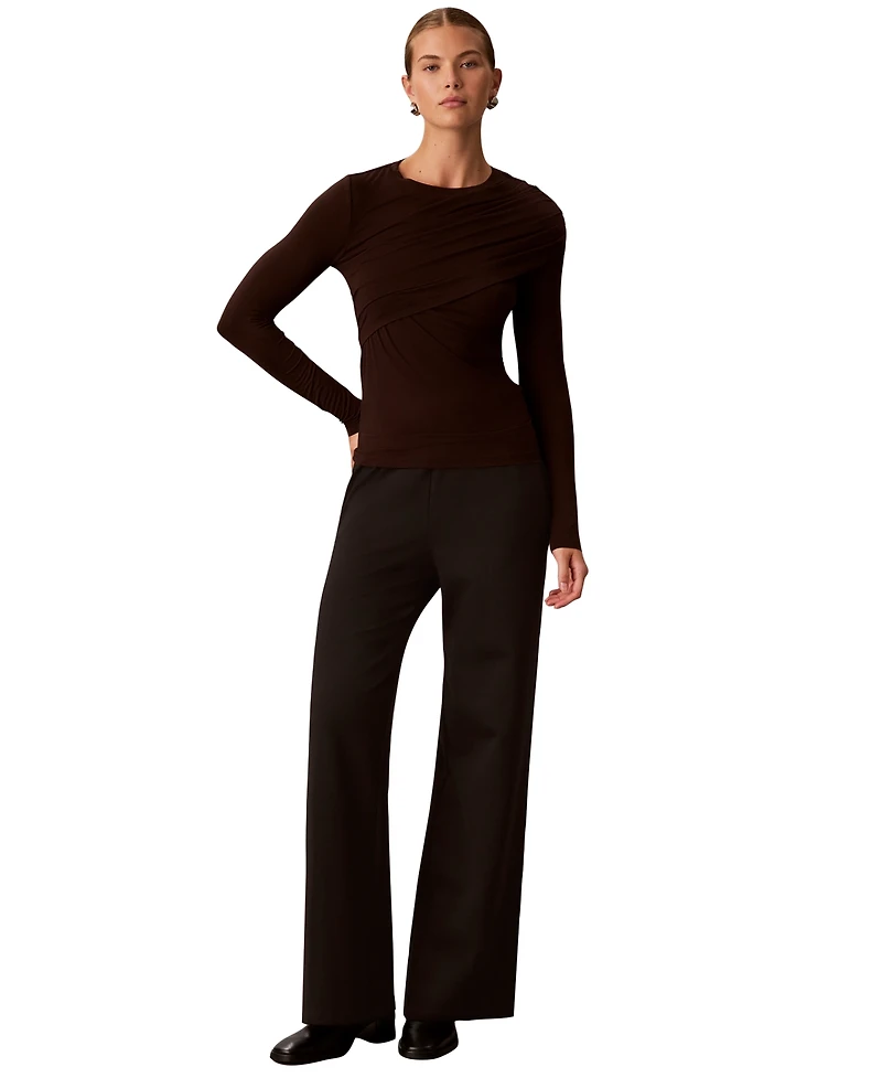 Calvin Klein Women's Long-Sleeve Wrap Rayon-Blend T-Shirt