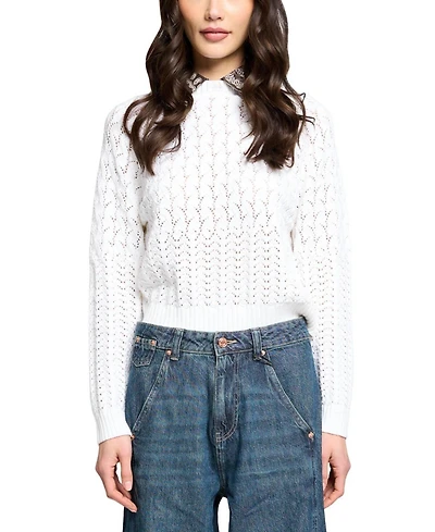 Central Park West Women's Wren Long-Sleeve Openwork-Knit Lightweight Sweater