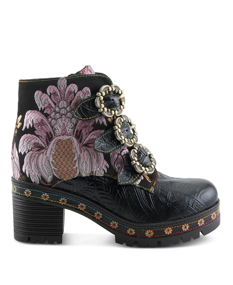 L'Artiste Women's Spring Step Brazza Platform Bootie with Floral Embroidery