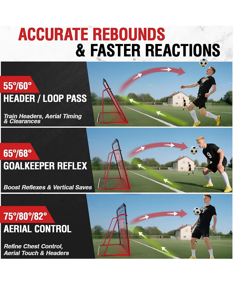 Zealfeel 6x4FT Soccer Rebounder Net - Kickback Trainer with 10 Angles (55deg-120deg) for Passing, Ball Control and Volley Practice, Portable Net