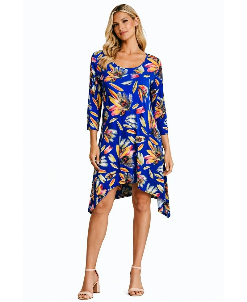 La Moda Clothing Women's Shark-Bite Asymmetrical Tropical Print Knit Resort Dress