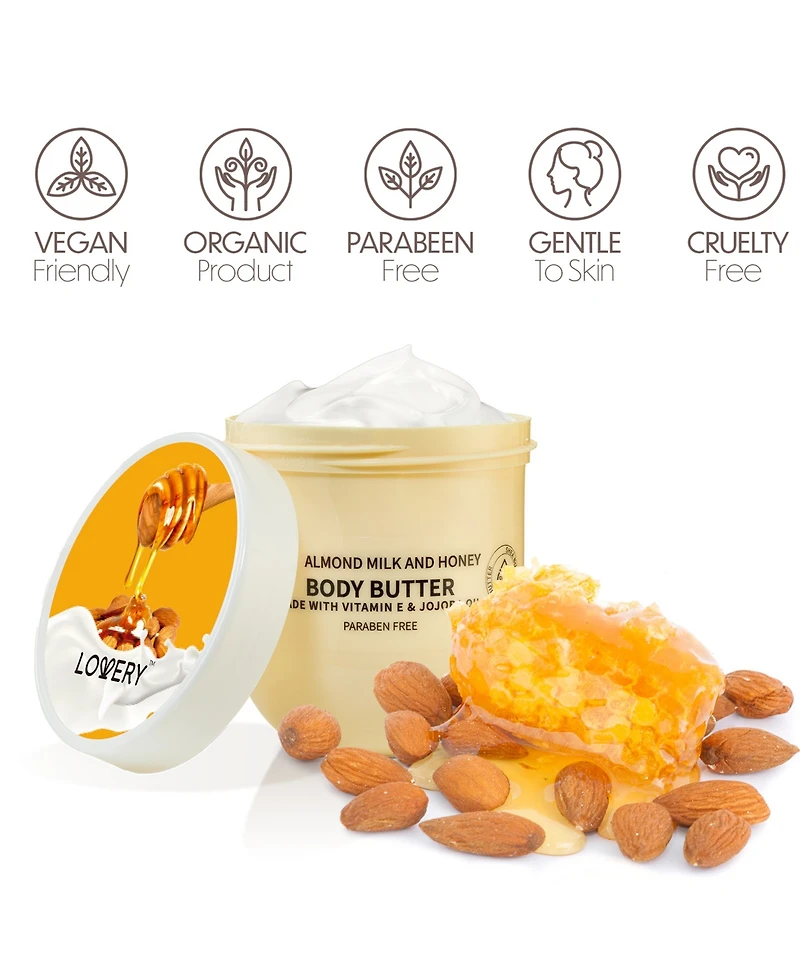 Lovery Almond Milk and Honey Whipped Body Butter, 2-Pack Body Care Set