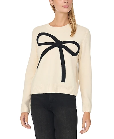 CeCe Women's Contrast Bow Long Sleeve Sweater