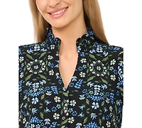 CeCe Women's V-Neck Floral Ruffle Button-Down Blouse
