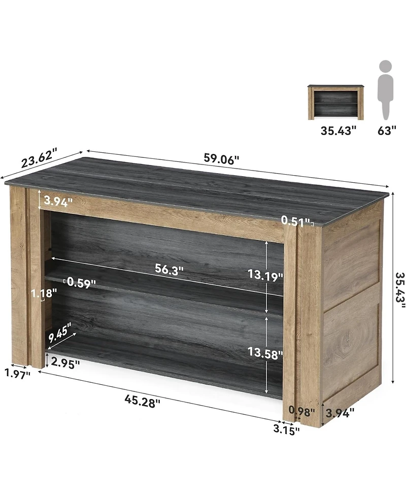 Tribesigns Kitchen Island with Seating and Storage, Farmhouse Wood Stationary Island Table, Coffee Bar Table