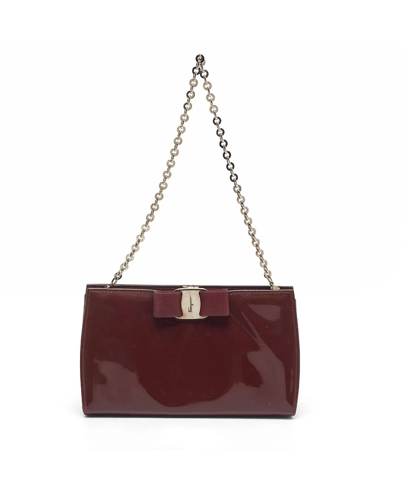 Pre-Owned Salvatore Ferragamo Women's Miss Vara Patent Leather Chain Clutch