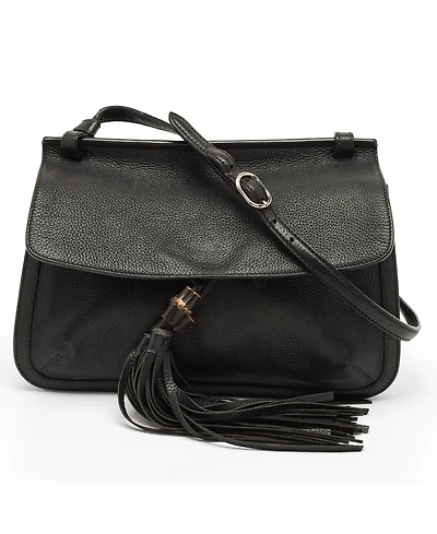 Pre-Owned Gucci Women's Bamboo Daily Tassel Pebbled Leather Shoulder Bag