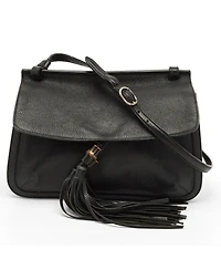 Pre-Owned Gucci Women's Bamboo Daily Tassel Pebbled Leather Shoulder Bag