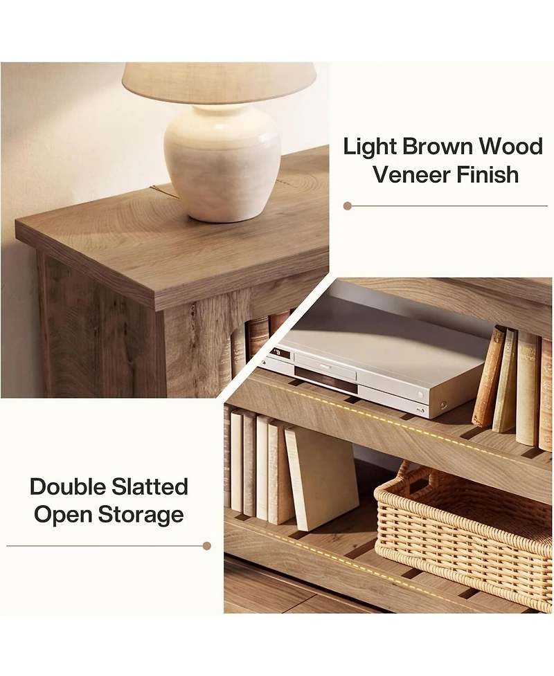 Tribesigns Farmhouse Fluted Tv Stand with Storage Shelves, Media Console