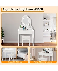 gaomon Vanity Table and Chair Set, Princess Kids Dressing Makeup Desk with Rotating Led Mirror, Cushioned Stool, Storage Drawers