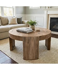 Tribesigns Solid Wood Round Coffee Table, 31.5-Inch Farmhouse Circle Center Cocktail Tea Table