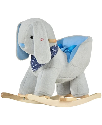 Glintex Kids Rocking Horse Bunny Rocker with Lullaby Music, Plush Ride-On Toy with Wood Base and Seat Belt for Toddlers 18-36 Months, Grey