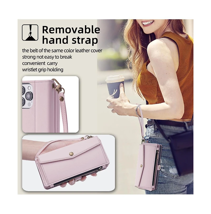 Artudatech Crossbody Wallet Case with Removable Wrist Strap and Card Holder for Apple iPhone 12-17