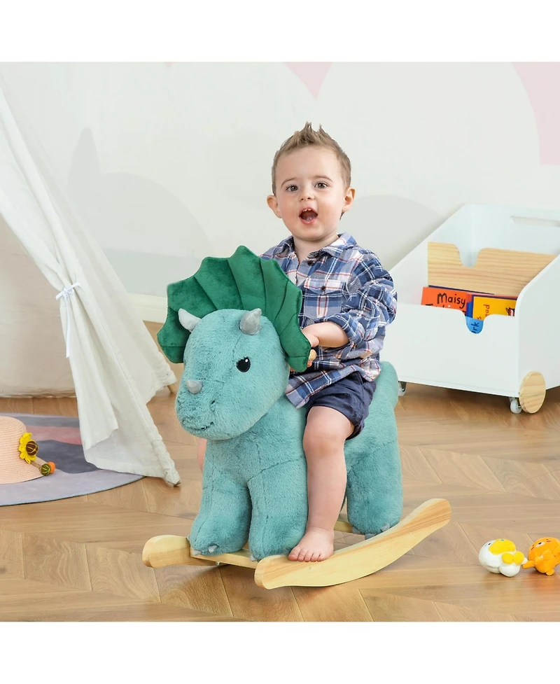 Glintex Plush Ride-On Rocking Triceratops with Realistic Sounds, Holds 99 lbs, Ages 3-6