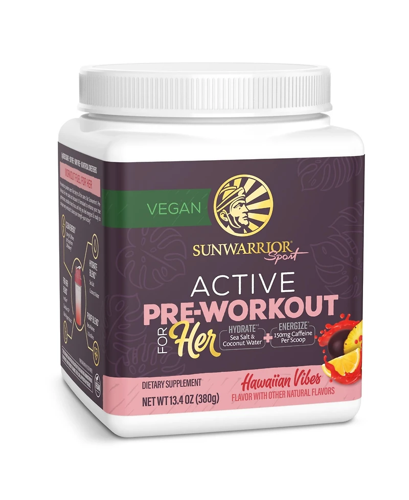 Sunwarrior Active Pre Workout for Her Powder Hawaiian Vibes Flavor 360 g 30 Servings