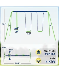 Glintex Metal Swing Set for Kids with Glider and 2 Swing Seats, Adjustable A-Frame Backyard Playset That Holds 396 lbs