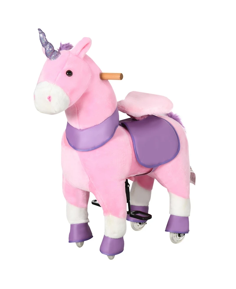 Glintex Ride On Walking Unicorn with Sparkly Horn, Plush Pedal-Powered Ride-On Toy with Pu Wheels for Kids 3-6, Holds 176 lbs, Pink