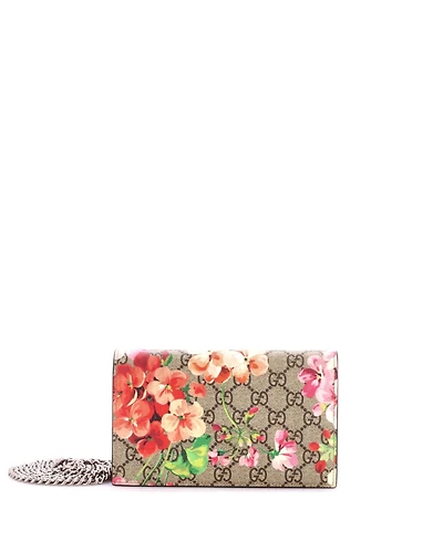 Pre-Owned Gucci Chain Wallet Blooms Print Gg Coated Canvas
