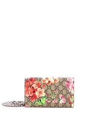 Pre-Owned Gucci Chain Wallet Blooms Print Gg Coated Canvas
