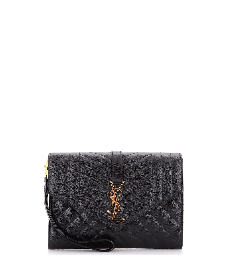 Pre-Owned Saint Laurent Classic Monogram Envelope Wristlet Clutch Mixed Matelasse Leather